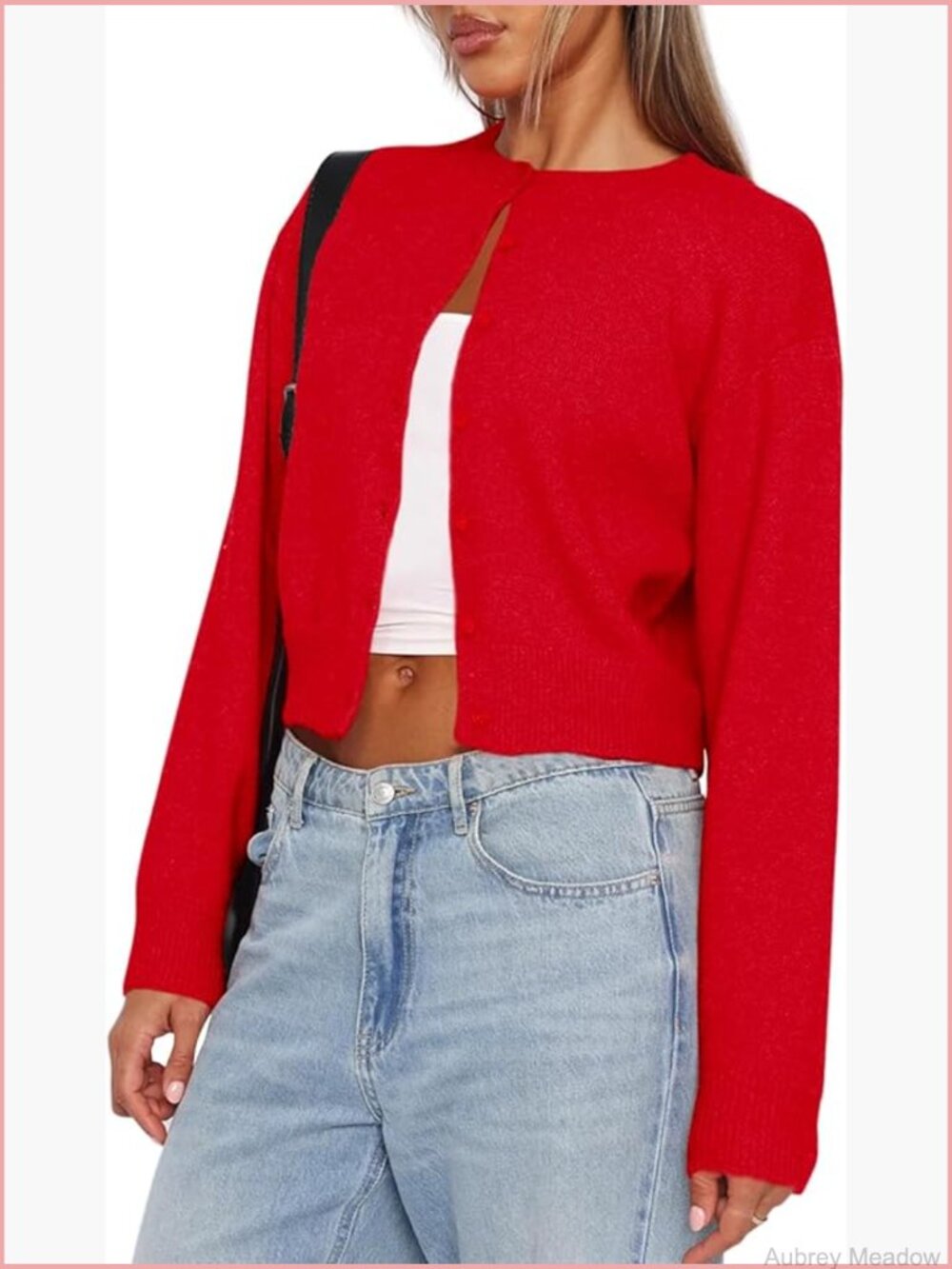 Cropped Cardigan Sweater Long Sleeve Button Down Knit Open Front